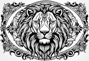 Tribal surrounding a lion arm sleeve tattoo idea