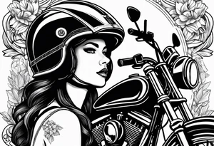 Frau mit Helm sitzt auf einen Motorrad tattoo idea