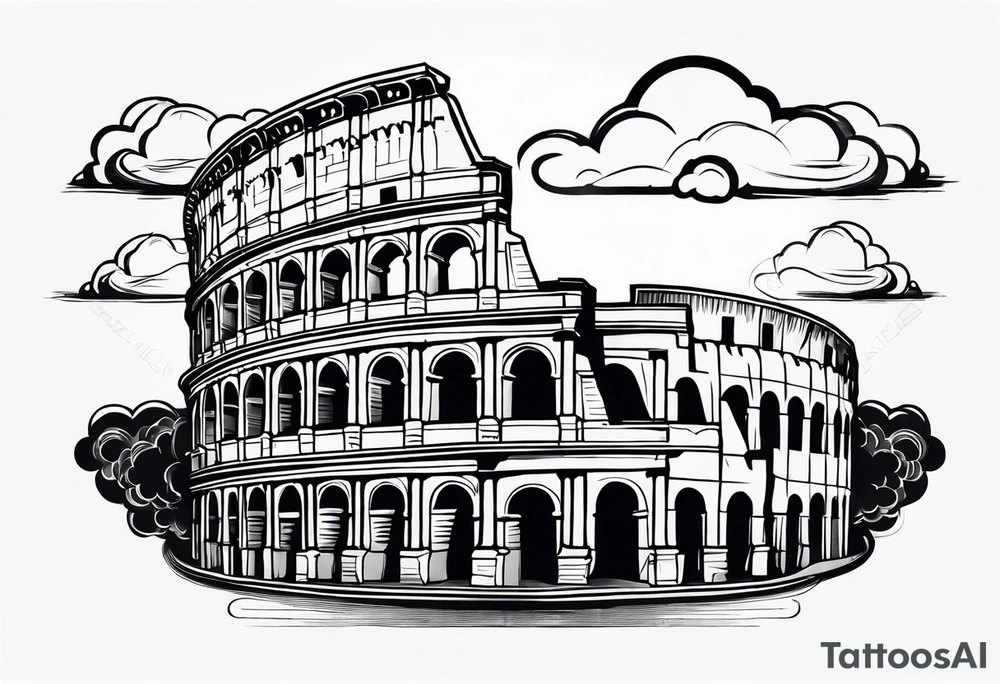 Roman colosseum with clouds tattoo idea