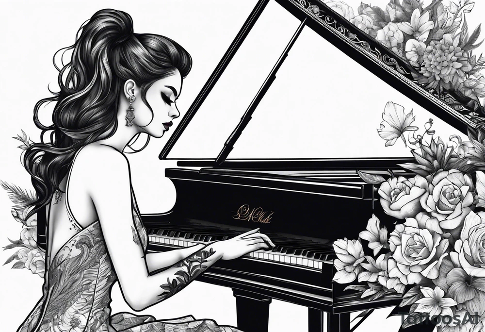 dead girl playing piano tattoo idea