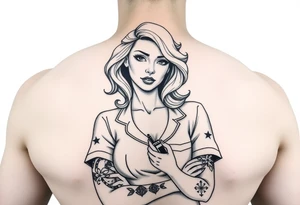 american classic style blonde pinup nurse with tattoos tattoo idea