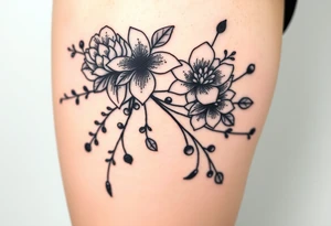large florals with branches and berries tattoo idea