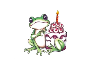 A frog and a birthday cake tattoo idea