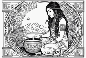 Aquarius water barrer she has a roman pot she is filling with water by a water fall she is native American dark eyes,tattoos her body covered with a silky material and her beauty is blinding tattoo idea