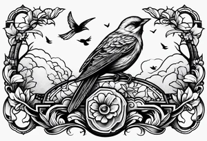 Bird resting on a grave stone tattoo idea