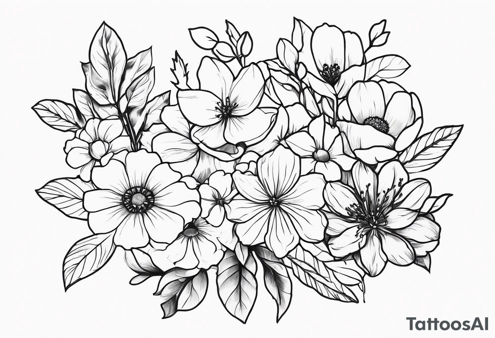 flower bouquet from the birth month flowers of march may june july tattoo idea