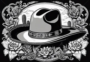 Mexican cowboy hat, cactus and skull tattoo idea