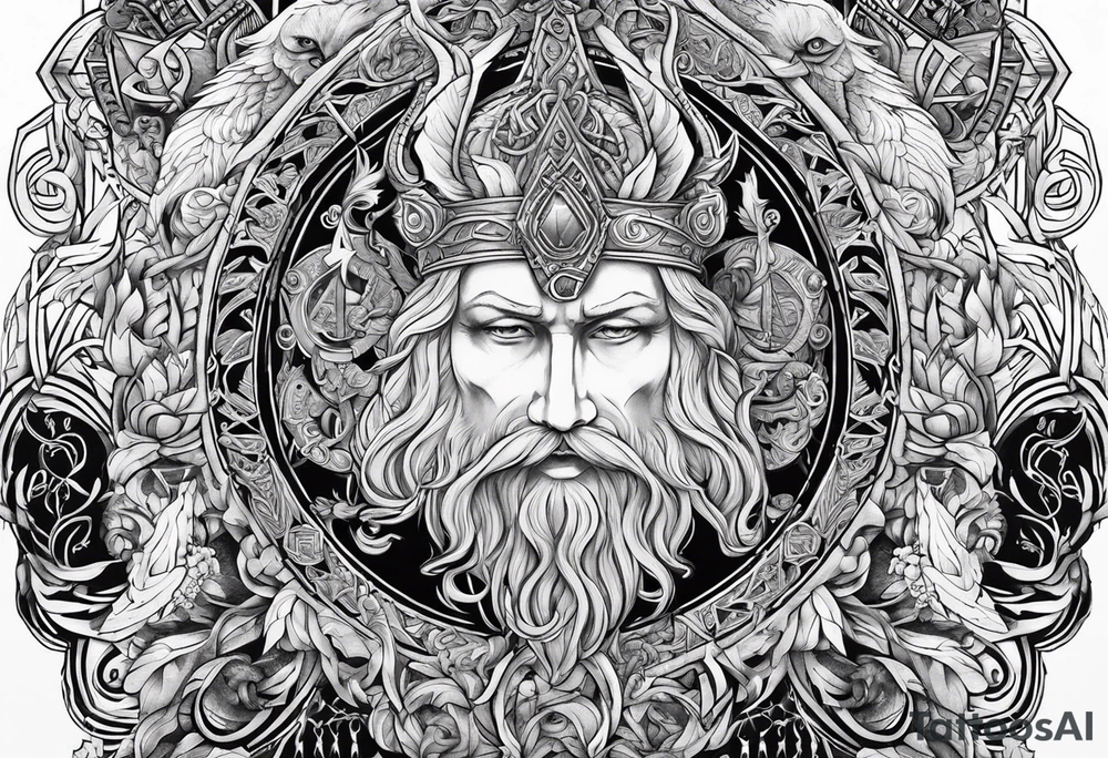 Nordic gods with runes and knots tattoo idea