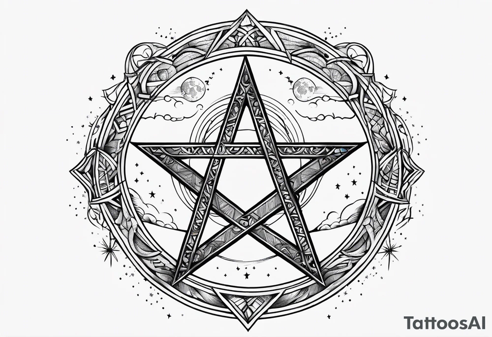 Pentagram crescent moon tattoo idea