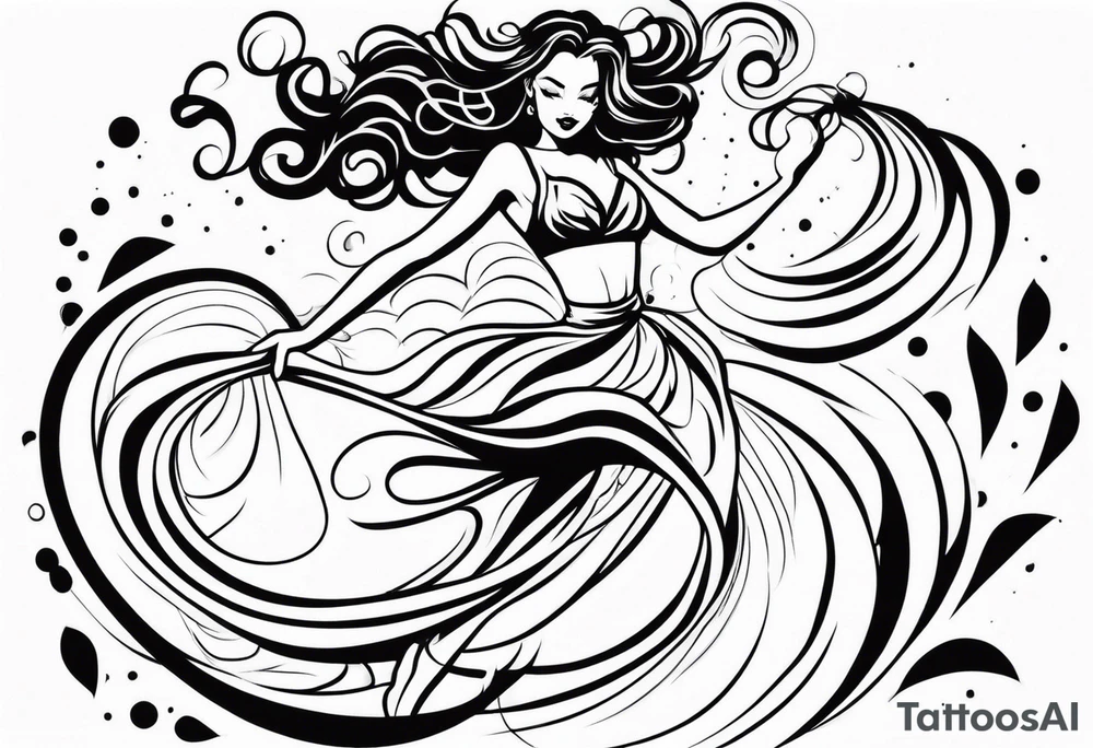 Girl twirling full body tattoo idea