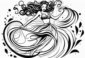 Girl twirling full body tattoo idea