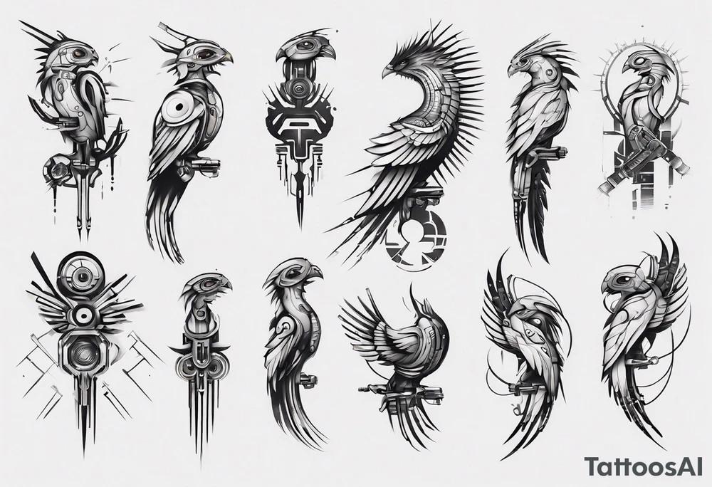 minimalist cyberpunk Quetzal tattoo idea