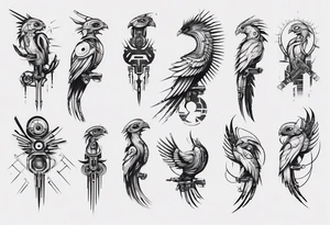 minimalist cyberpunk Quetzal tattoo idea