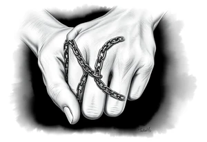 Chains wrapped on thumb and pointer finger connecting together on the hands tattoo idea
