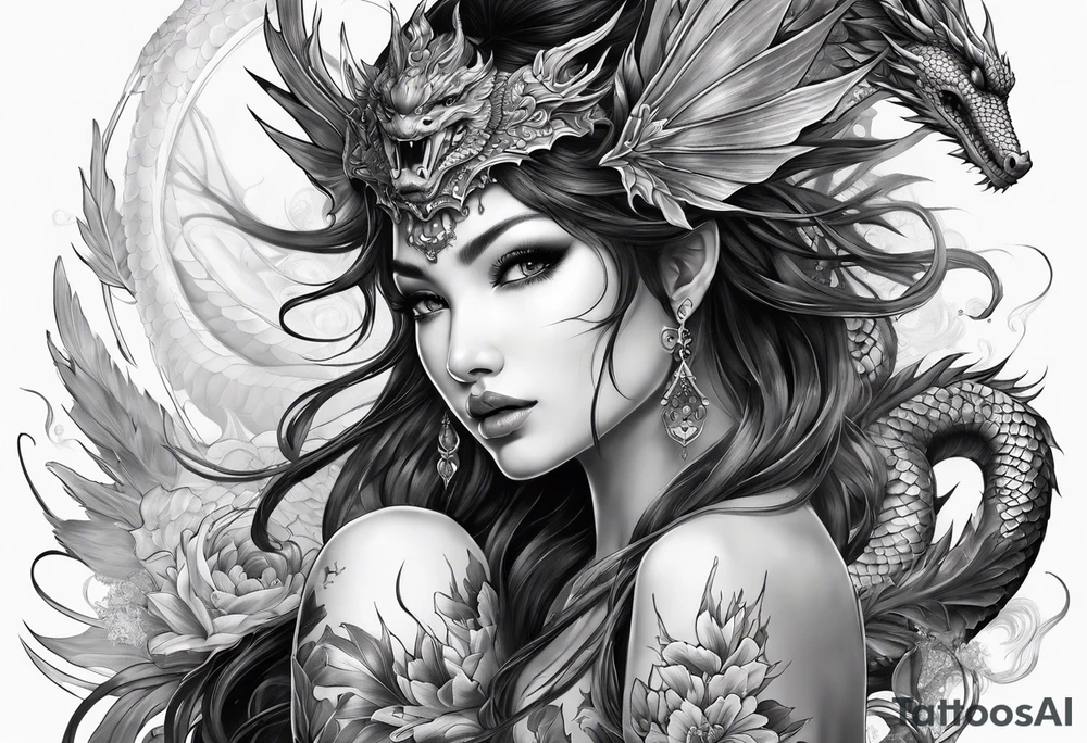 complete warrior fairy nymph with dragon tattoo idea