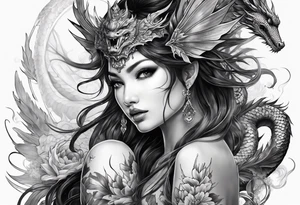 complete warrior fairy nymph with dragon tattoo idea