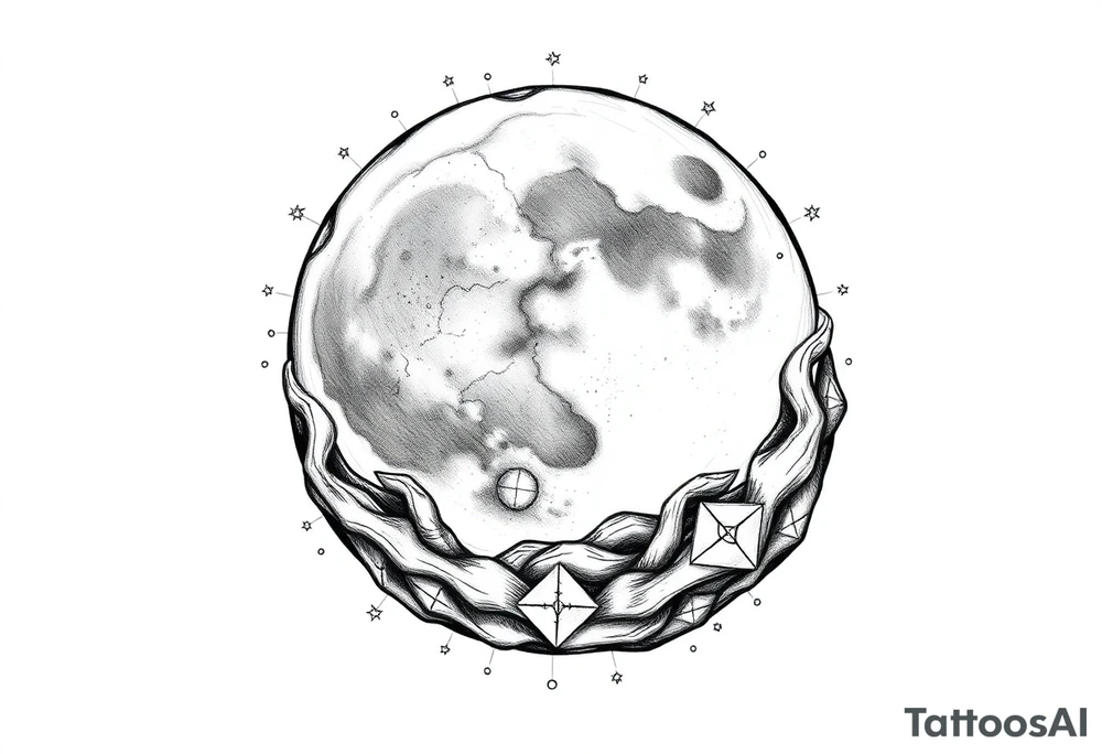 celestial moon and moonlight 
embrace with constellation patterns tattoo idea
