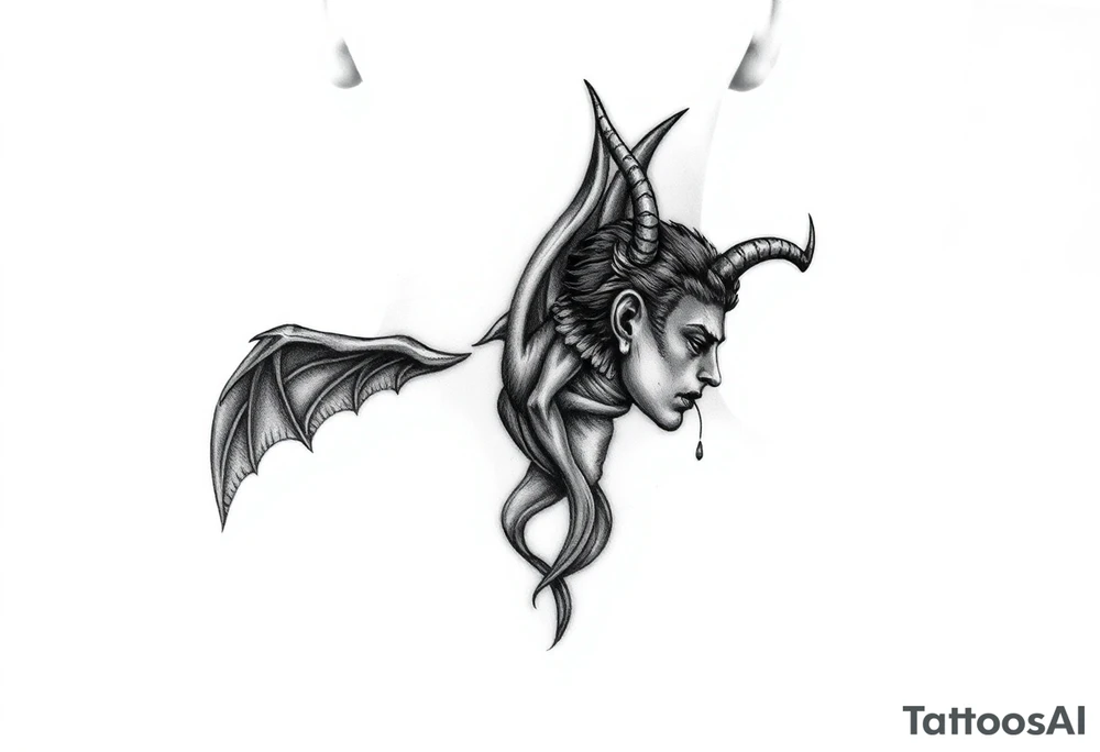 position behind the neck Angel (on the right) whispering in the right ear, demon (on the left) whispering in the left ear tattoo idea