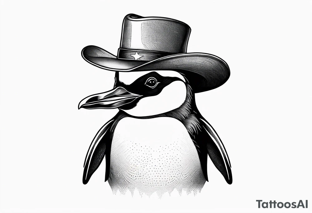 Small penguin wearing a 
Cowboy hat tattoo idea