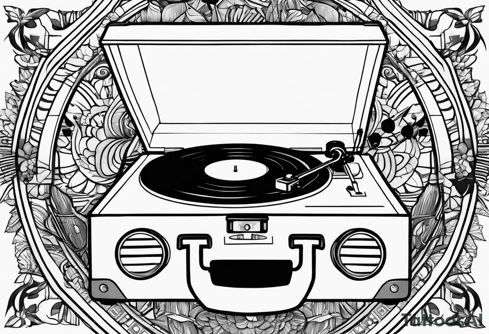 Recordplayer finline art minimalistic 2D tattoo idea