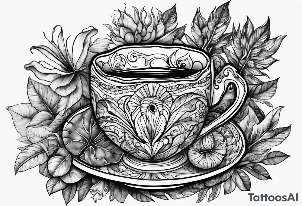 Ayahuasca mushrooms like a cup of tea made by indians tattoo idea
