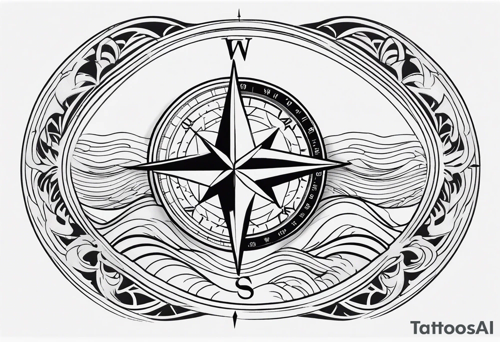 Vintage compass and waves. tattoo idea