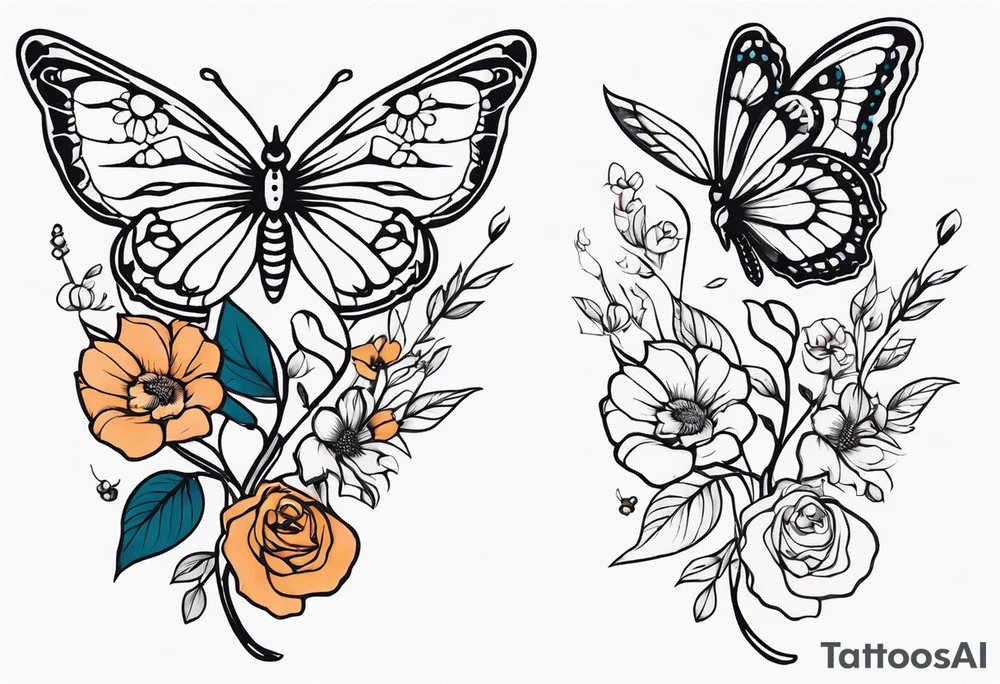 full body skeleton
 flowers and butterflies
simple design minimal tattoo idea