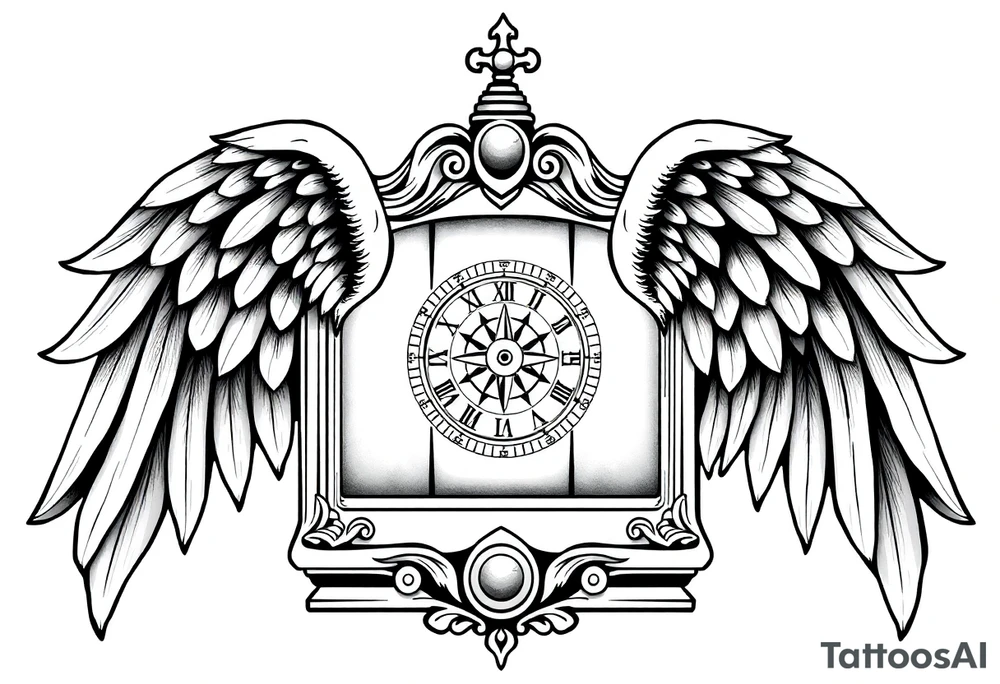 Slot machine with compass and clock with angel wings tattoo idea