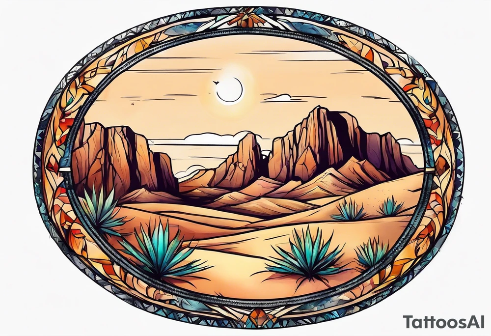 sketch of desert in a circle tattoo idea