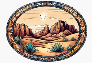 sketch of desert in a circle tattoo idea