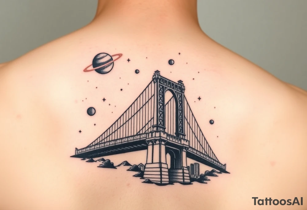 Create a tattoo of the brooklyn bridge 
Have a galaxy in the sky with planets and stars add color tattoo idea