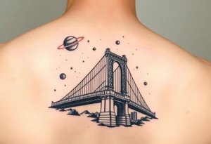 Create a tattoo of the brooklyn bridge 
Have a galaxy in the sky with planets and stars add color tattoo idea