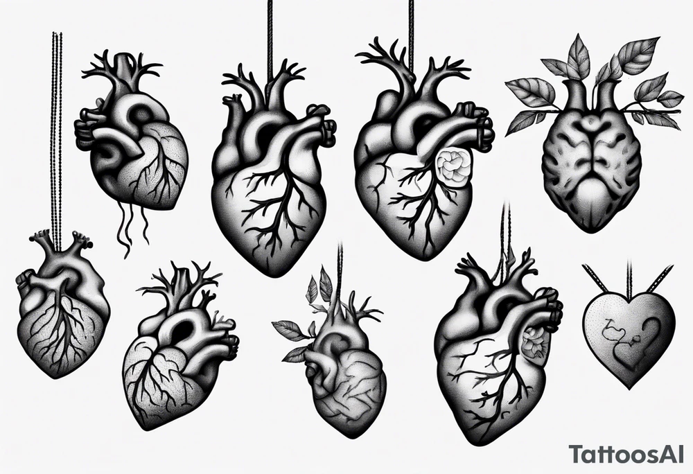 Anatomical heart on a string, anatomical brain on a string tattoo idea