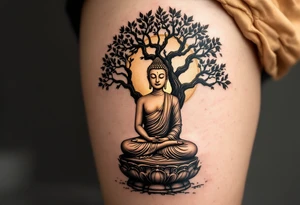Buddha Sitting in Meditation – The iconic seated posture under the Bodhi tree, in soft sepia, black and gray, or gold ink. tattoo idea