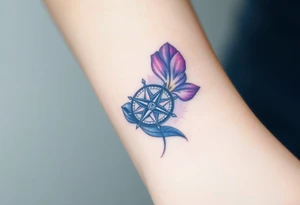 A single Violet with detailed compass at its center representing feminine power and an ankh or Celtic knot tattoo idea