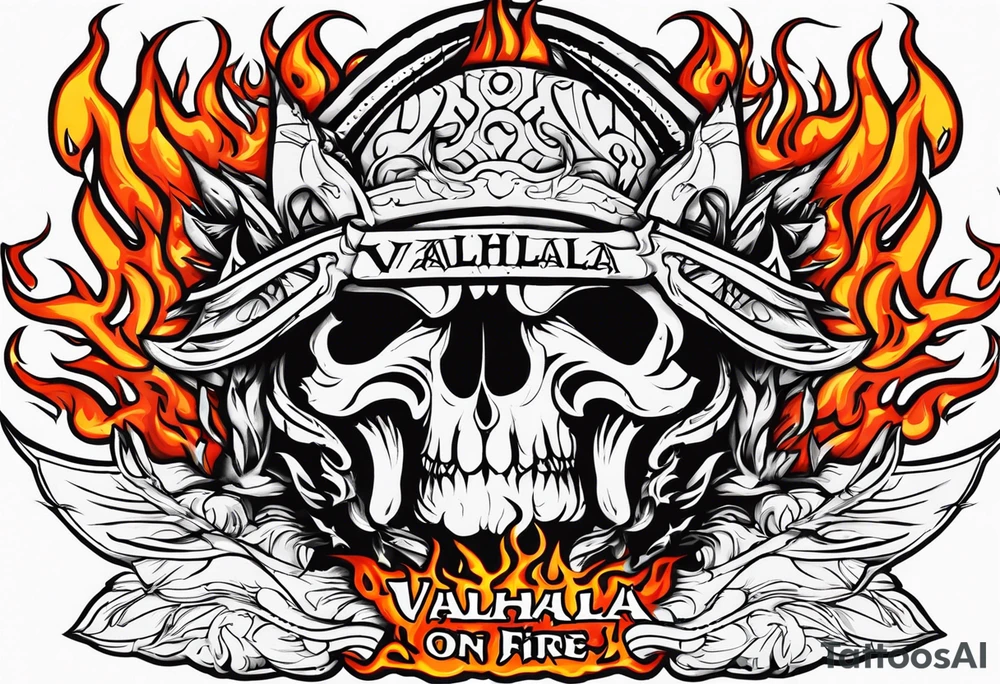 Valhalla on fire flames tattoo idea