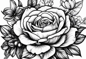 Floral design with a rose lilac magnolia Azalea Lisanthus sunflower tattoo idea