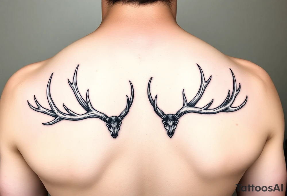 A line of 5 elk antler sheds and 3 deer antler sheds that go all directions tattoo idea