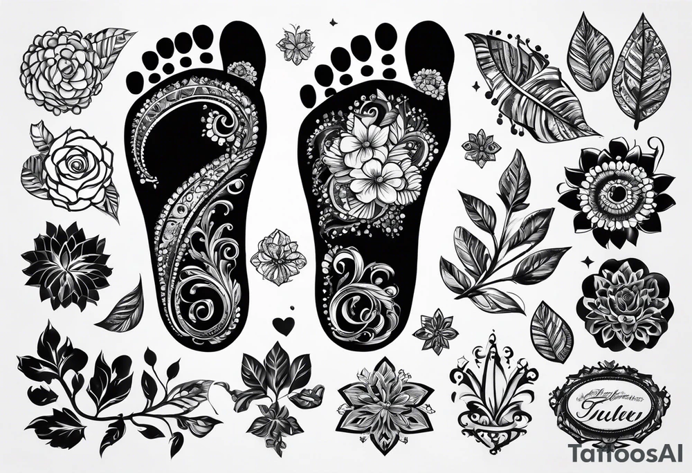 Baby foot prints with the name Tylen tattoo idea