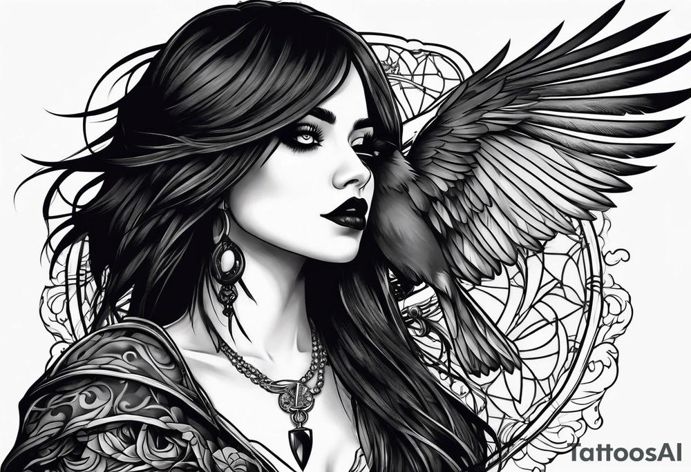 Spooky emo girl raven tattoo idea