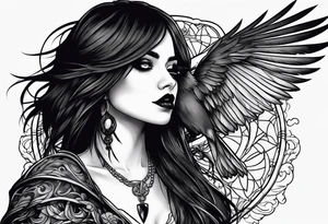 Spooky emo girl raven tattoo idea