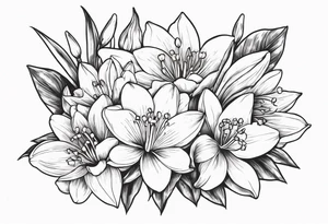 Water Lily, Lily of the Valley, Narcissus, and Gladiolus flower bouquet tattoo idea