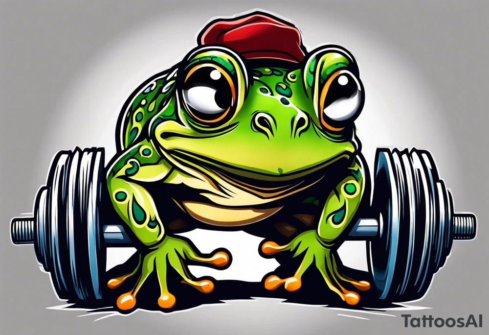 Strong old frog lifting dumbells tattoo idea