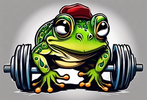 Strong old frog lifting dumbells tattoo idea