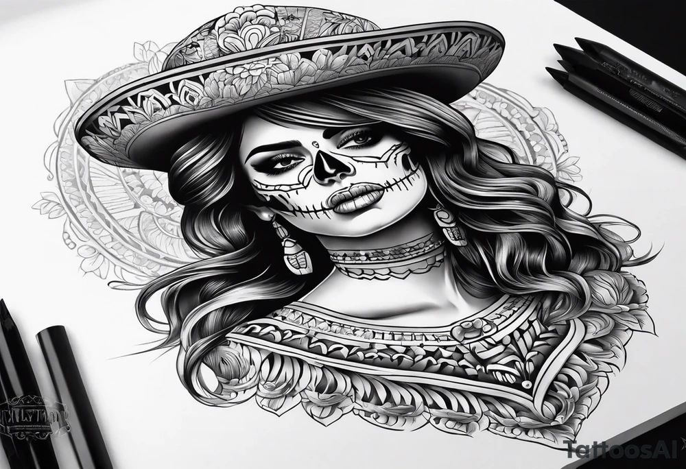 mexican style woman skull tattoo for chest tattoo idea