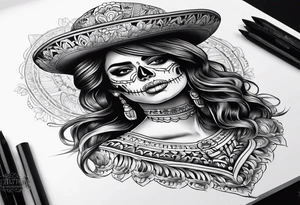 mexican style woman skull tattoo for chest tattoo idea
