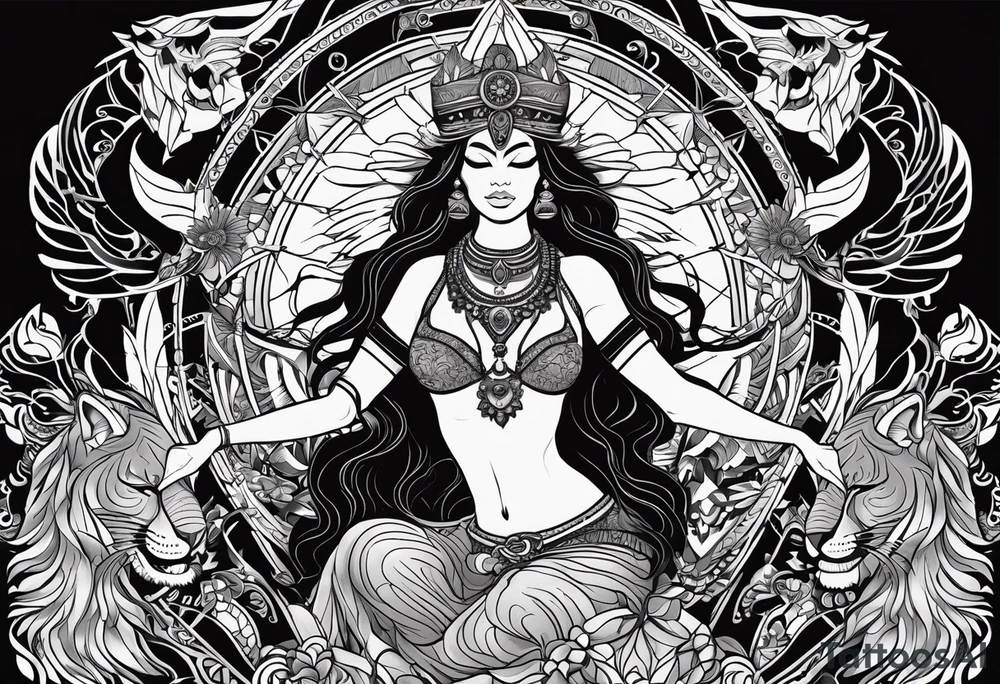 black kali, goddess pirate, alien, angel, pachamama, valkrye, warrior, flying, skull, lotus azul, wing, eagle, zenza resonance, stars, 5D, anahata chakra, death, durga, riding on a tiger, flying lady, kundalini, chest tatoo, rebel tattoo idea
