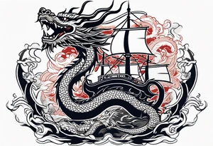 Asian dragon wrapping around a ship anchor centered on the Korean flag tattoo idea