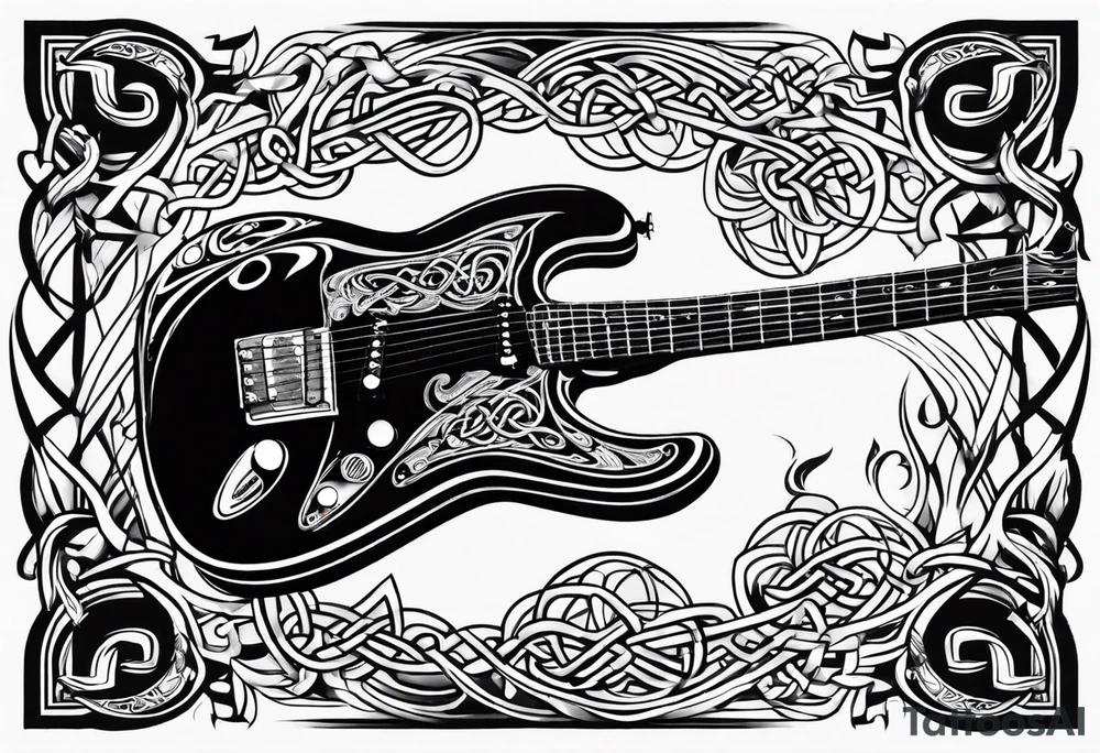 Celtic knot electric guitar on fire tattoo idea