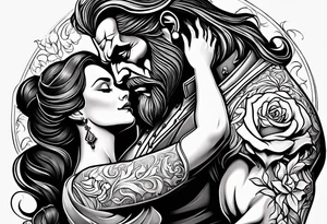 Passionate Beauty and the Beast embrace tattoo idea